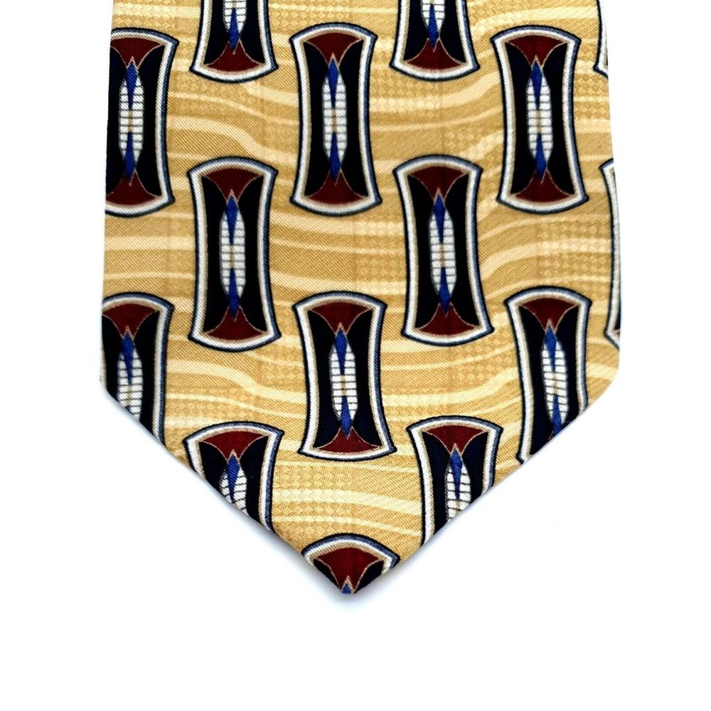 Brandini Mens Dress Tie 100% Imported Silk Business Shirt Accessory Yellow Blue - Picture 2 of 5